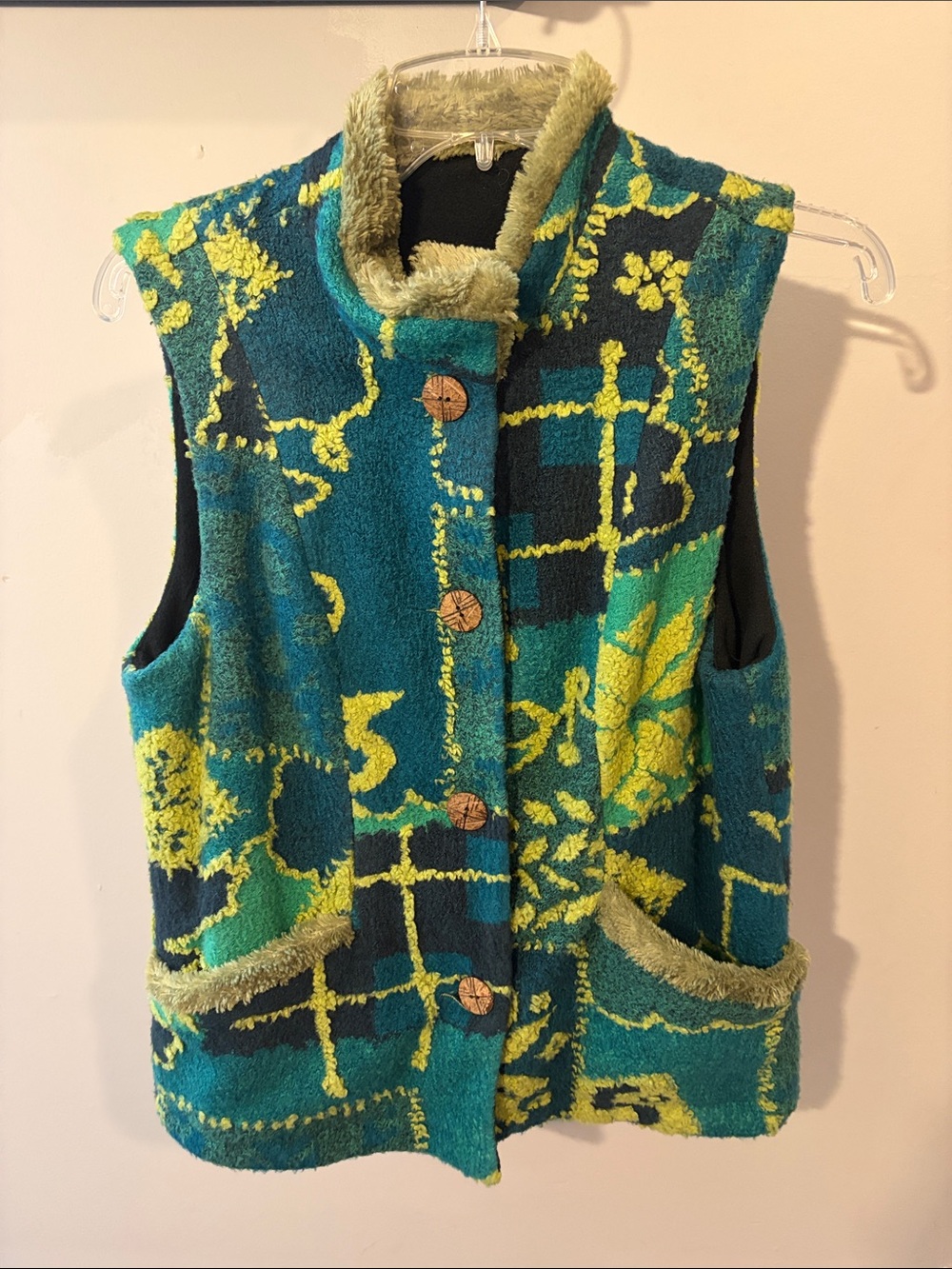 Vintage‎ Wraps by Canvasbacks Artsy Abstract Vest Teal Green Boho Art to Wear